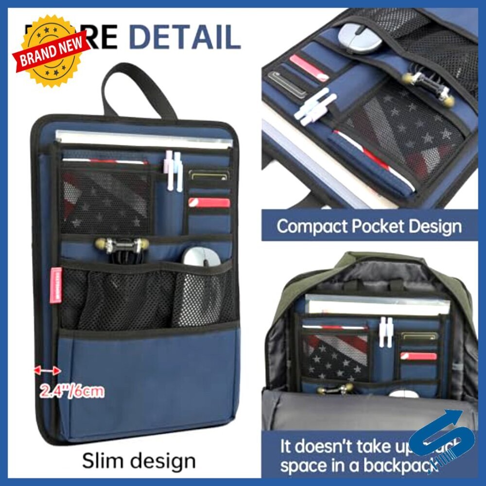 Slim Backpack Organizer Insert Rugged Nylon 13 Pockets Padded Laptop Business - Picture 3 of 6